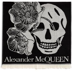 Alexander McQueen Monochrome Skull and Floral Scarf